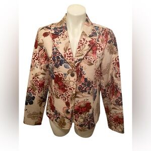 Coldwater Creek Women’s Red and Blue Cotton Floral Blazer Size Medium